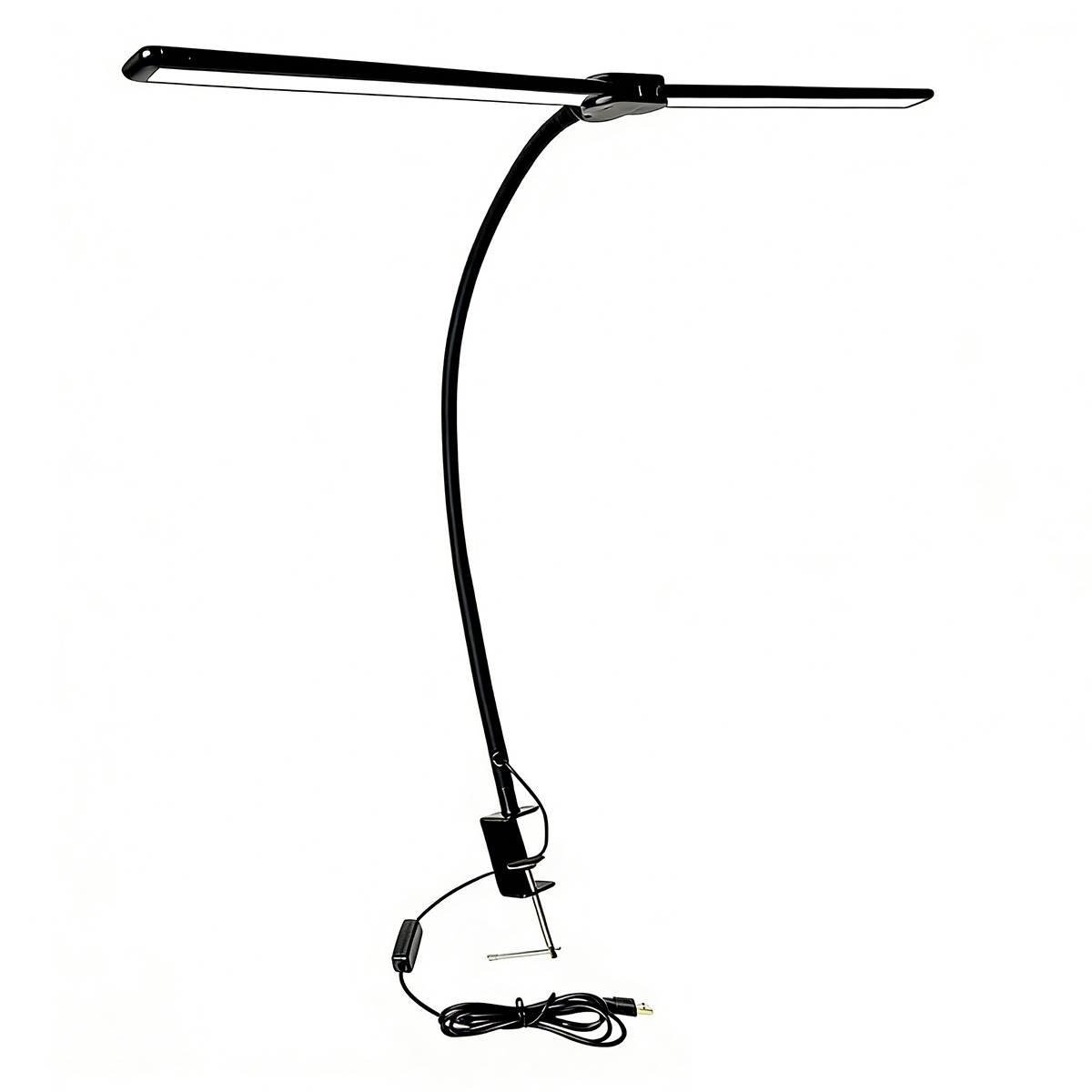 Led-schreibtischlampe, Doppelkopf-schreibtischlampe, 3 Farbmodi, 10 Helligkeitsstufen, Flexibler Schwanenhals Und Platzsparende Klemmleuchte, Tischlampe, Schwarz