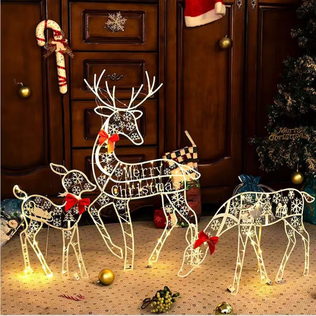 Weihnachtsabverkauf Weihnachtsdekoration Weiße Blinkende Rentier-weihnachtslichter Rentier-weihnachtsdekorationen Dekorationen Für Terrasse Und Garten