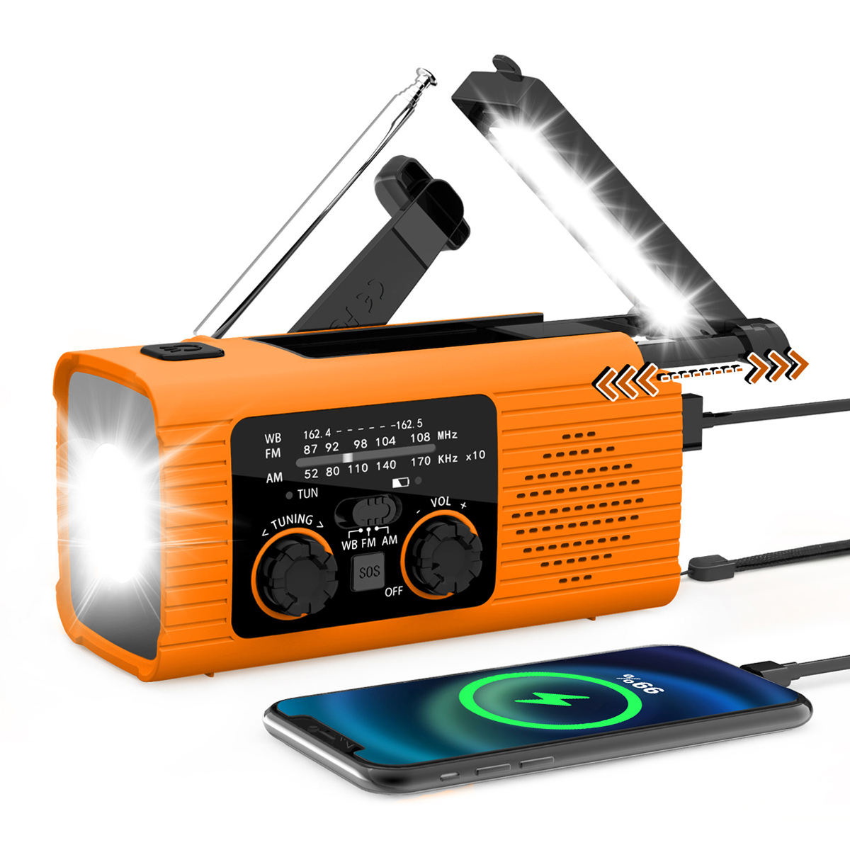 Tragbares Fm-radio, Solar-kurbelradio, Notfallradio, 2000-mah-akku Mit Integriertem Akku – Orange