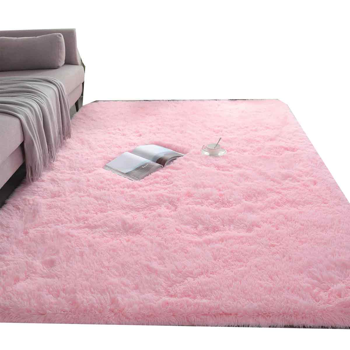 Schlafzimmerteppich 120x160cm Wohnzimmerteppich, Zottelig, Rosa, Weicher Plüschteppich