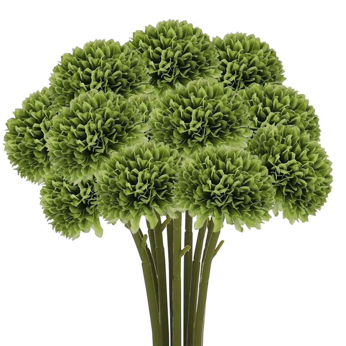 Künstliche Chrysanthemen, Grüne Seidenblumen, Künstliche Kiku-blumen, 12 Stück, 28,4 Cm (11,2 Zoll) - Tischdekoration Für Zuhause, Garten, Hochzeit (grün)