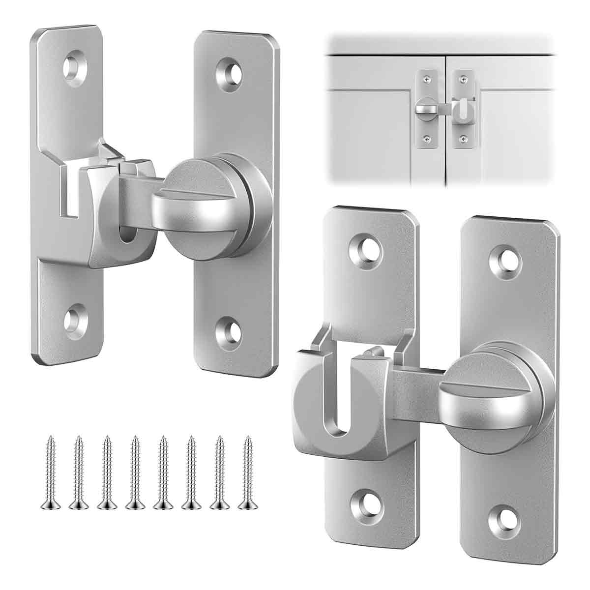 2 Paar Türriegel, 90°/180°-türschlösser, Aluminium-schiebetürschlösser, Schiebetürschlösser Mit 8 Schrauben, Silber, Für Türen, Fenster, Schränke