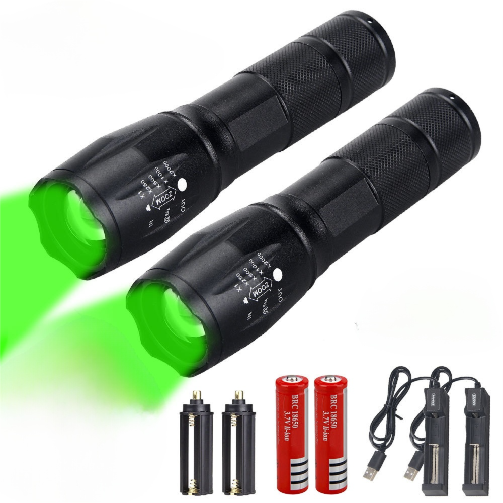 2er-pack Grüne Led-taschenlampen, Hohe Lichtleistung, Einstellbarer Fokus, Wasserdicht, Nachtsichtfunktion.