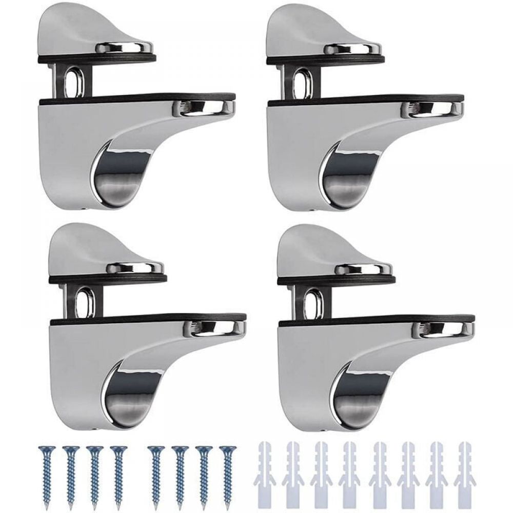 Set Mit 4 Wandhalterungen Für Glasregale, Verstellbare Regalhalterung, Maximale Glasbefestigungsdicke Bis Zu 11 Mm, Mit Schrauben.