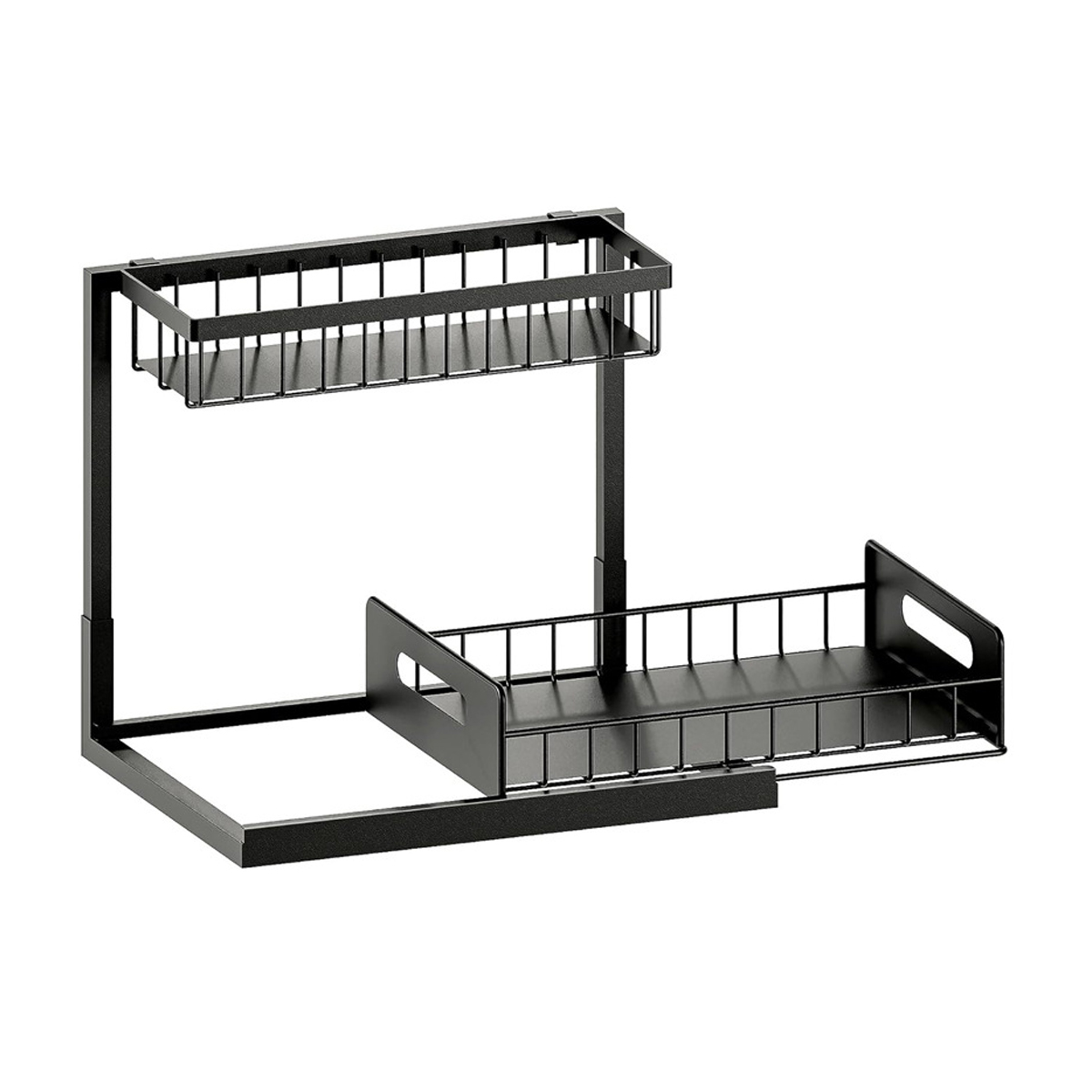 Küchenunterschrank, Metall-unterschrank-organizer Mit Auszugsschublade, 2-stöckig, L-förmig, Stabil Und Mit Großem Fassungsvermögen, Schwarz