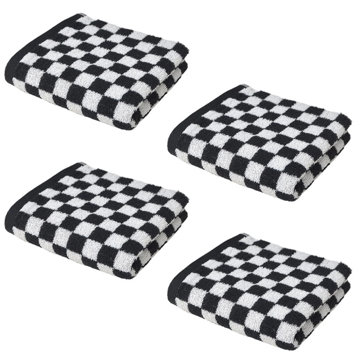 Karierte Badetücher Fürs Badezimmer, 4er-pack Duschtücher, Super Saugfähig Und Schnelltrocknend (schwarz)
