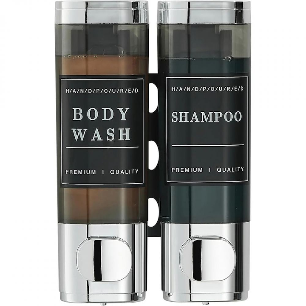 Shampoo- Und Conditioner-spender, Zeaicos, Duschset, 2 Kammern, Silber, 8,27 X 2,36 X 8,66 Zoll