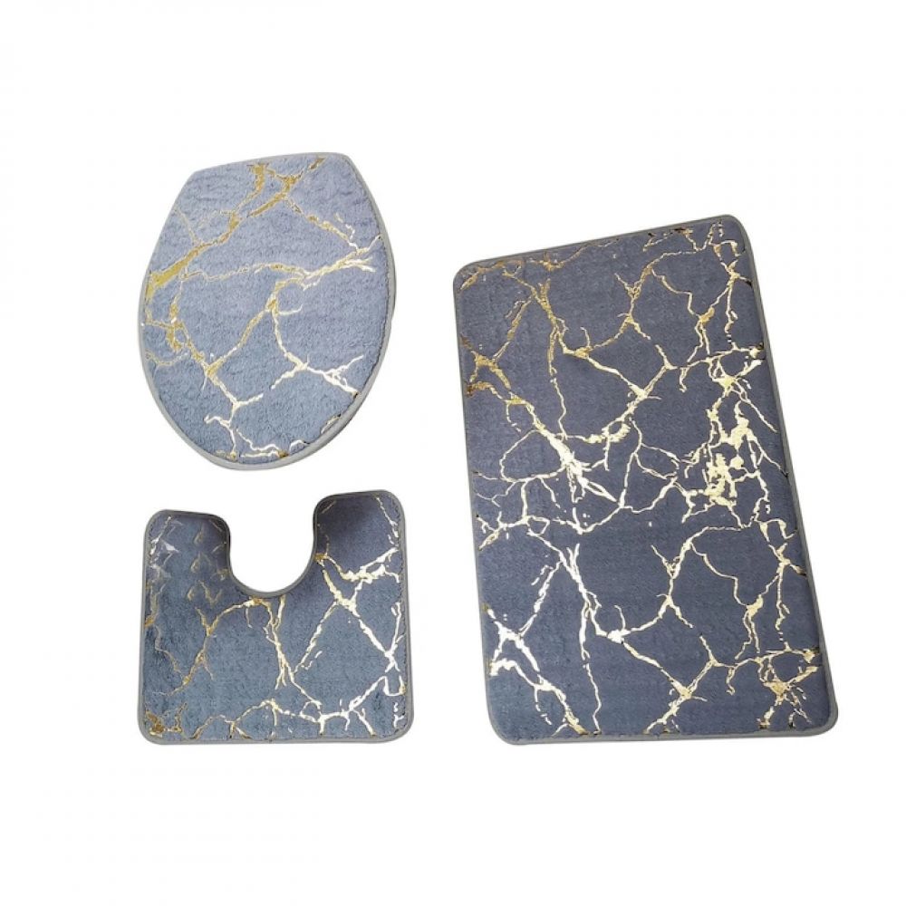 3-teiliges Badezimmerteppich-set, Fokelyi, Grau, 50x80cm, 50x45cm, 50x40cm - 3-teiliges Badezimmerteppich-set, Fokelyi, Grau, 50x80cm, 50x45cm, 50x40cm