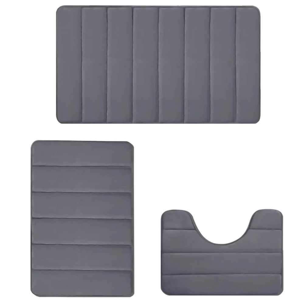 3-teiliges Badteppich-set, Fokelyi, Memory-schaum, Saugfähig, Dunkelgrau, 40 X 60 Cm