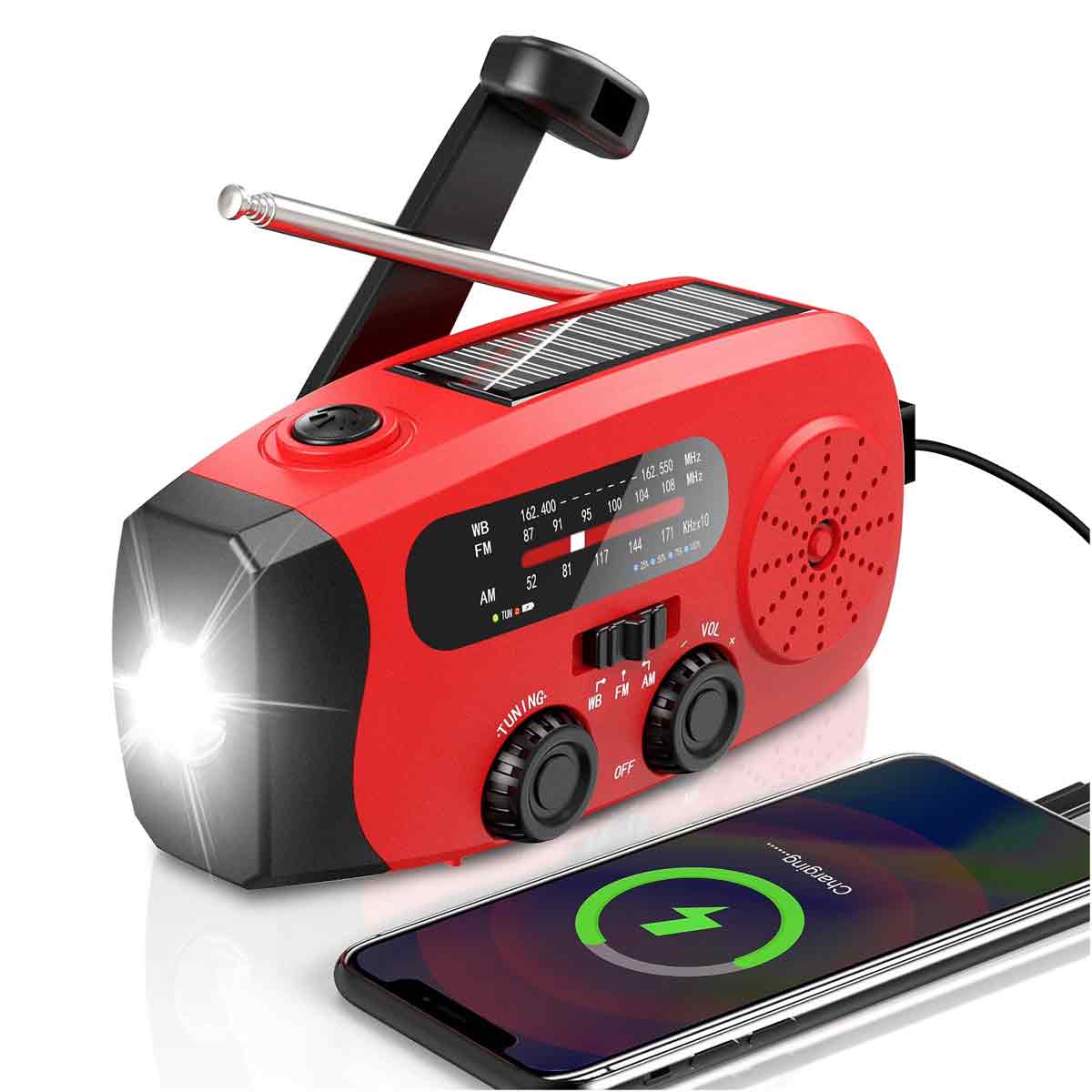 Solarbetriebenes Notradio Mit Handkurbel, Kompatibel Mit Noaa-wetterwarnungen, Am/fm/wb, 3-led-taschenlampe, Usb-ladegerät, Sos-funktion, Wasserfest, Rot