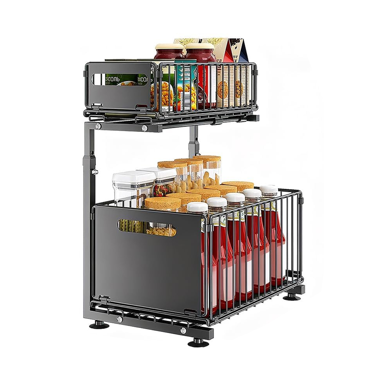 2-stöckiges, Ausziehbares Küchenregal Für Unter Die Spüle, Gewürzregal, Gewürzorganizer Aus Metall Für Unter Das Regal, 37,5 X 26,5 Cm Für Badezimmer, Schlafzimmer, Büro (schwarz)