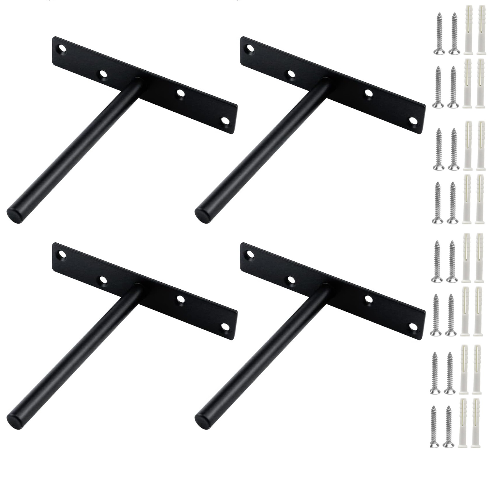 4 Stück Schwarze Wandregalhalterungen, Verdeckte Halterungen, Stahl, Für Die Wandmontage, Inklusive Robuster Schrauben Und Dübel, Stangenlänge 15,2 Cm (6 Zoll).
