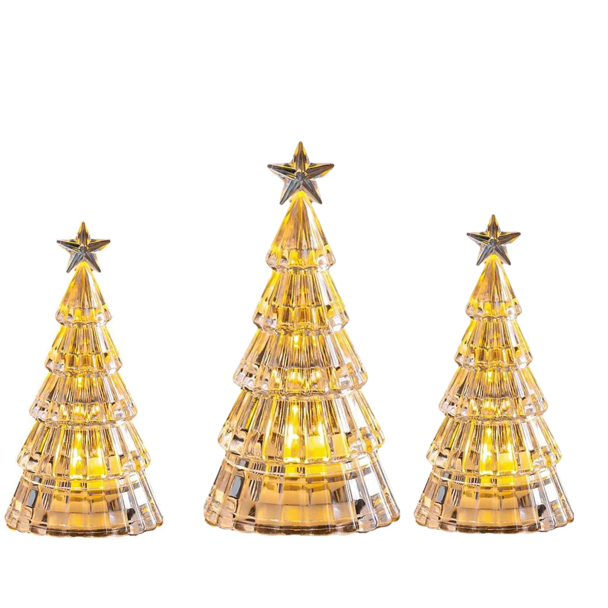 Zwei Transparente Gelbe Led-weihnachtsbäume, Ein Großer Und Ein Kleiner – Ideales Geschenk Für Weihnachtsdekorationen Und Frankreich
