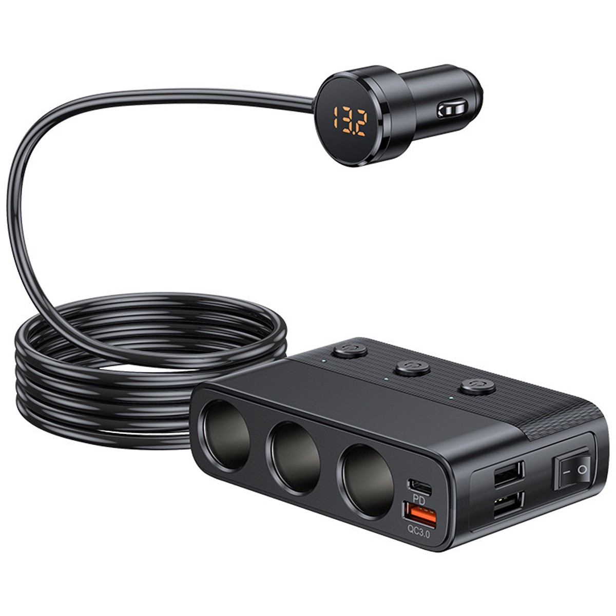 Kfz-zigarettenanzünder-ladegerät, Doppel-zigarettenanzünder 120 W, Mit Led-voltmeter, Qc3.0 & Pd 20 W Usb-zigarettenanzünder-adapter