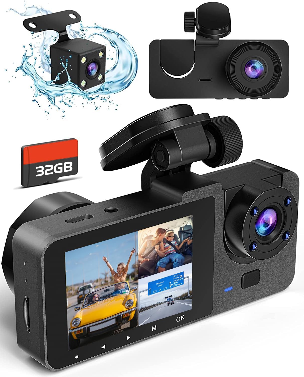 Dashcam Für Vorne Und Hinten, 4k Full Hd Triple-dashcam Für Autos - Dashcam Für Vorne Und Hinten, 4k Full Hd Triple-dashcam Für Autos