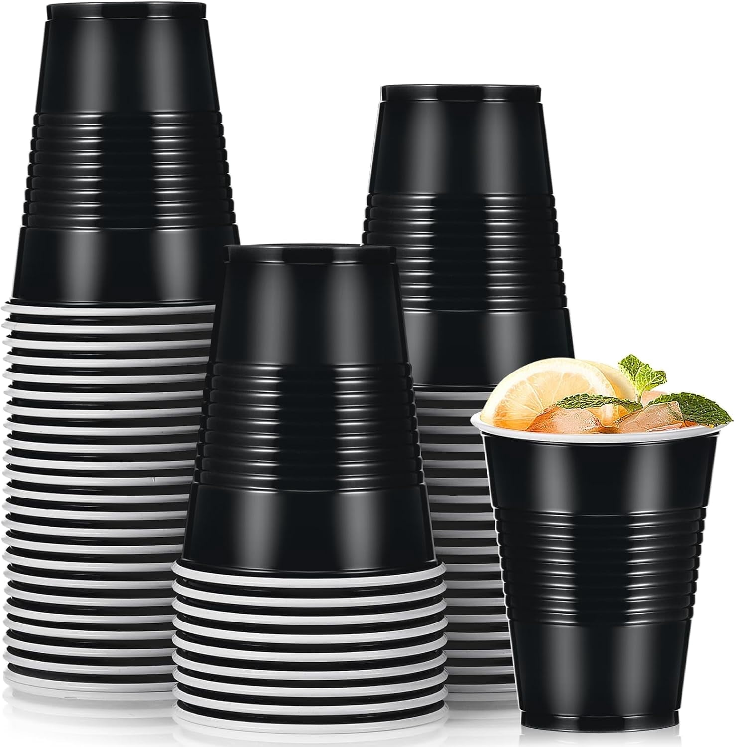 Einweg-plastikbecher, 500 Ml, Schwarze Partybecher, Robuste Großpackung Mit 50 Stück Für Hochzeiten, Weihnachten Und Partys