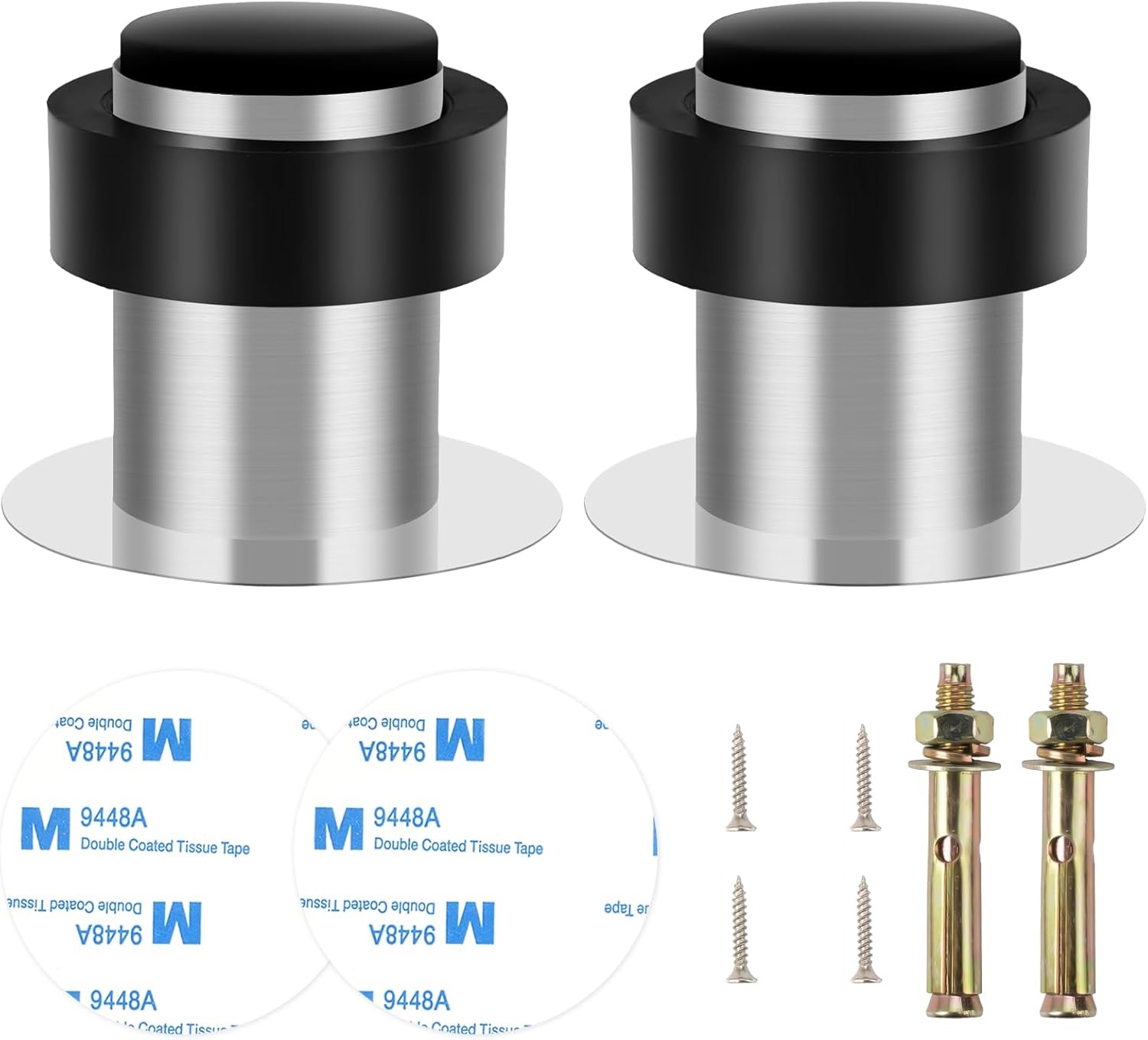 2-teiliger Türstopper Aus Edelstahl, 4,5 Cm Hoch, Zur Montage An Boden Oder Wand, Mit Gummipuffer, Für Zuhause Und Büro