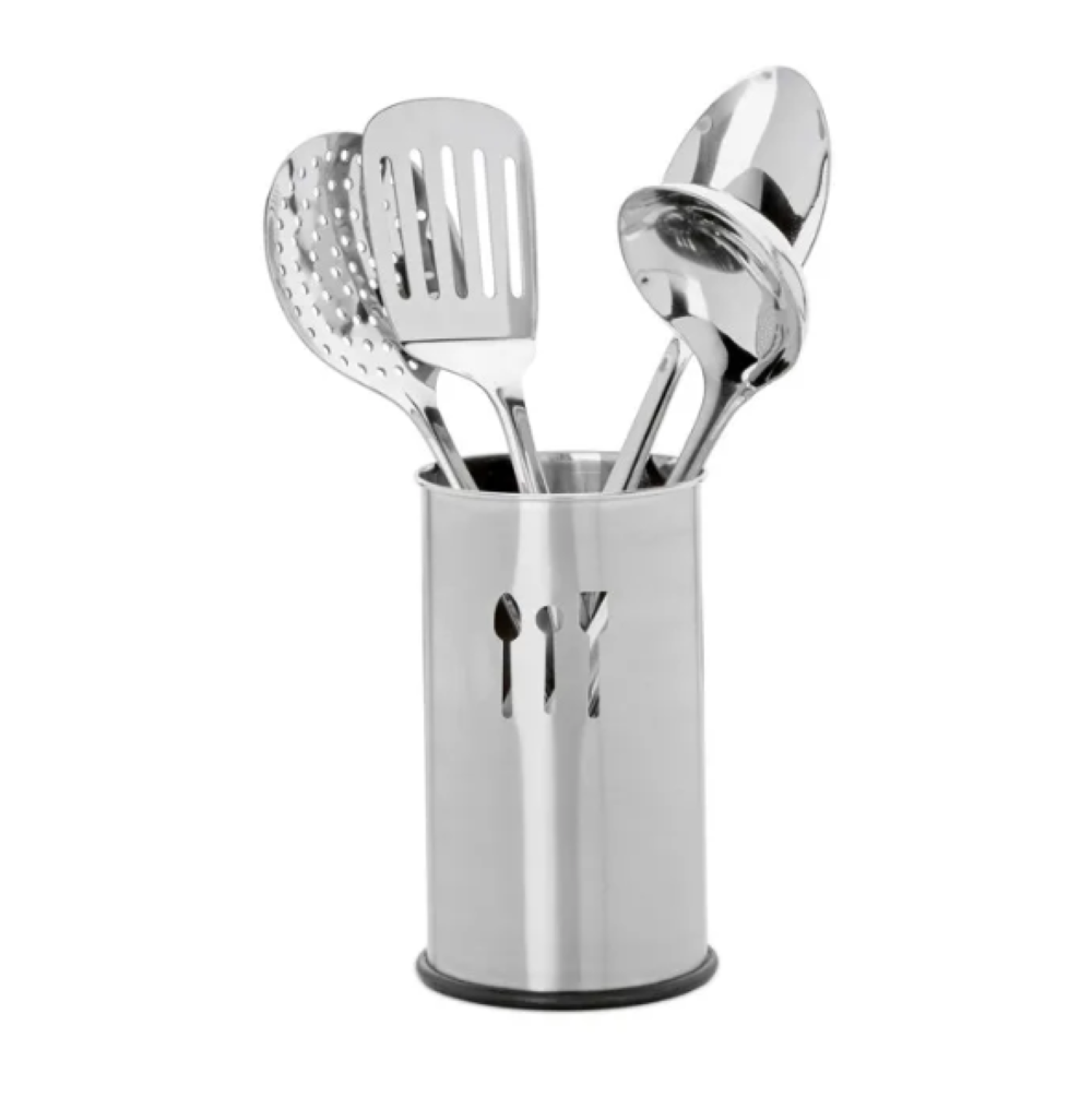 4-teiliges Küchenutensilien-set Aus Edelstahl Mit Empfänger-porte-utensilien, Silber