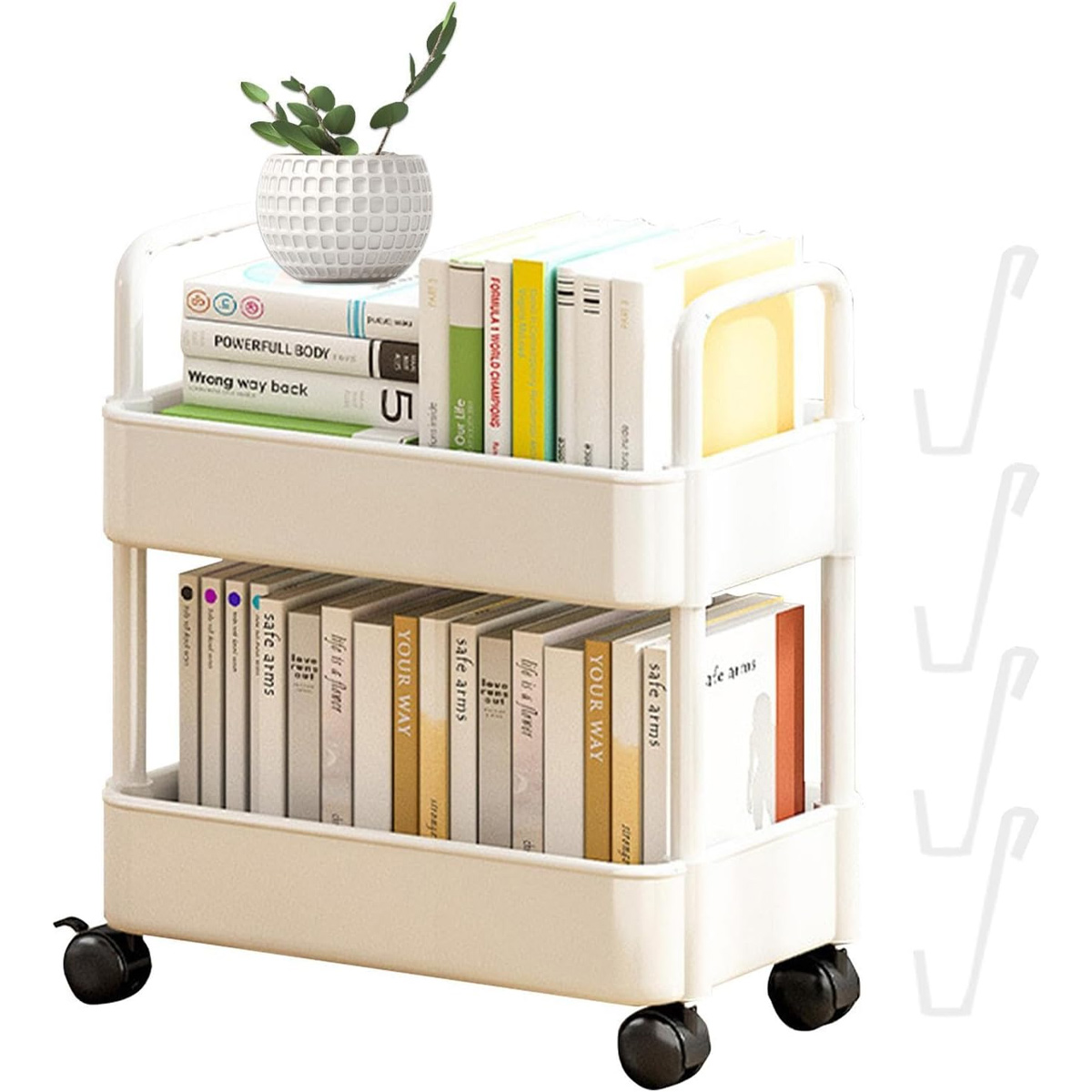 2-stöckiger, Mobiler Aufbewahrungswagen Auf Rollen, Küche/büro/wohnzimmer, Stahl + Kunststoff