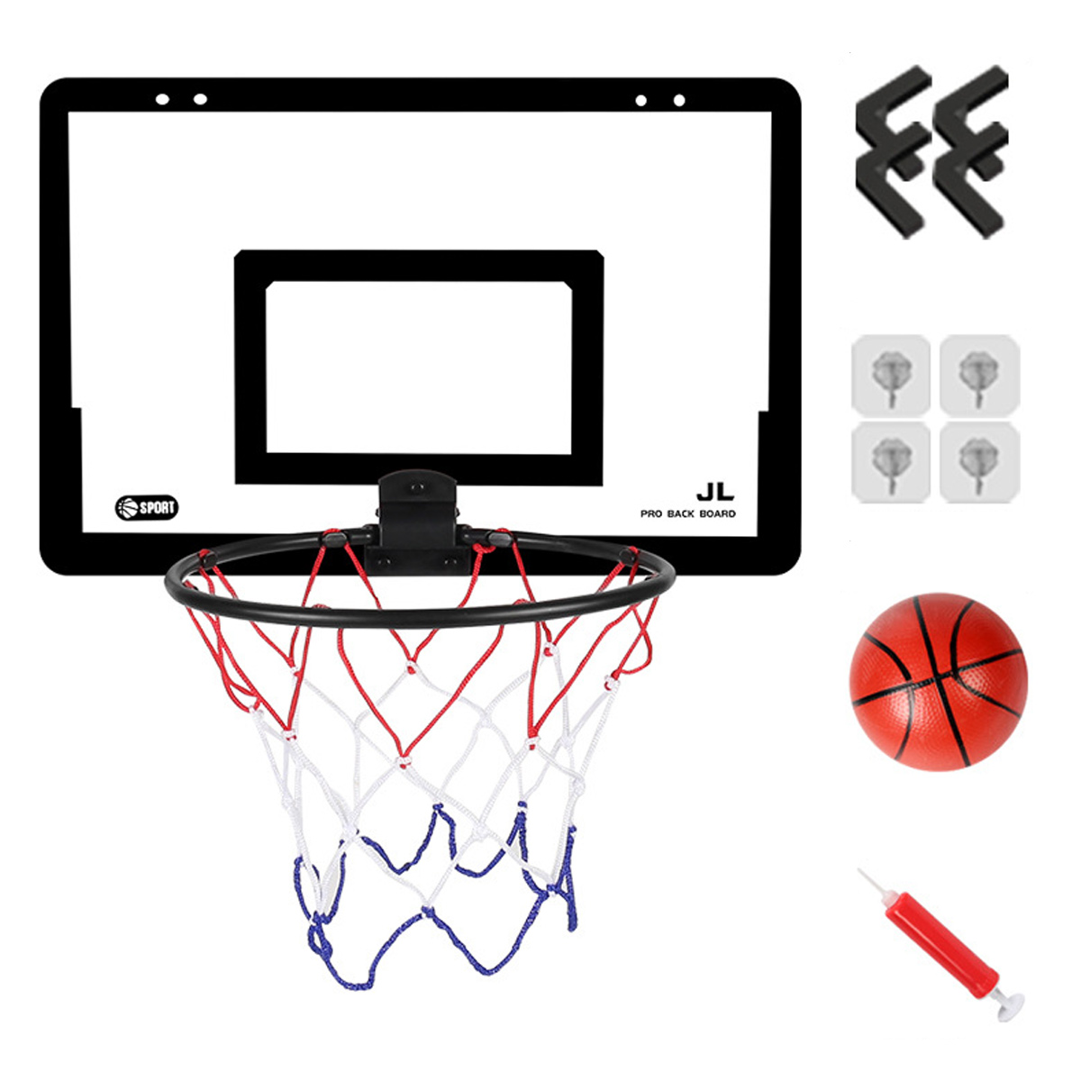 Transparente, Hängebare Mini-basketballwand Für Türen – Ohne Bohren – Mit Korb, Netz, 4 Haken Und 1 Basketball