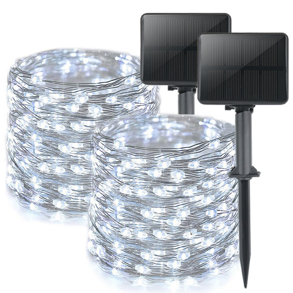 2er-set Solar-lichterketten Für Den Außenbereich, Insgesamt 24 M, 200 Leds, Wasserdicht, 8 Modi, Dekoration Für Garten, Terrasse, Hof, Weihnachten, Hochzeiten, Partys, Glänzend Weiß