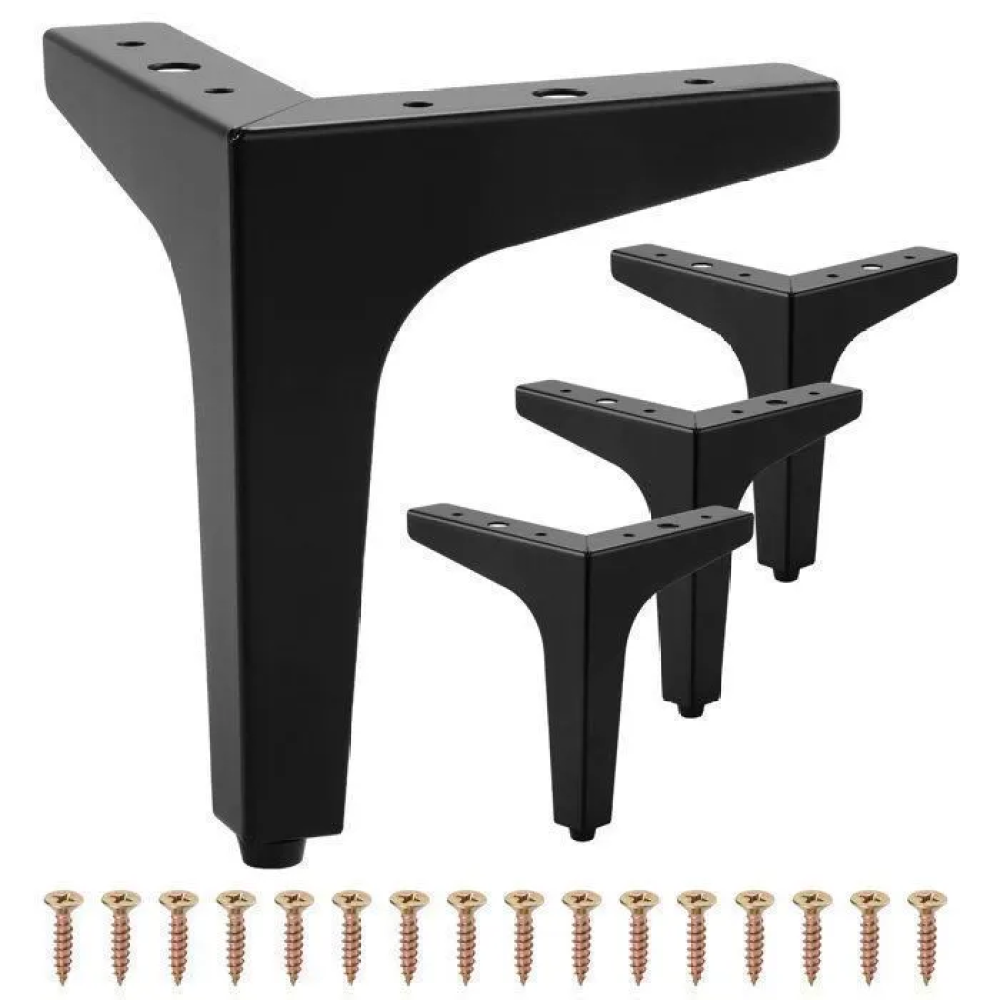 4 Stück 10 Cm Lange Metallmöbelbeine, Dreieckige Sofabeine, Tisch-, Schrank- Und Stuhlbeine Mit 16 Schrauben – Schwarz