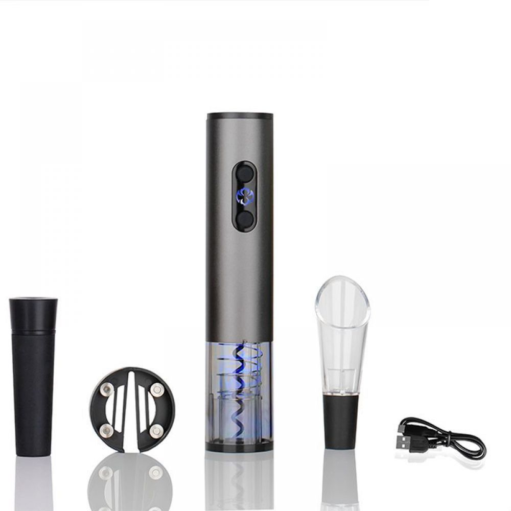 Wiederaufladbarer Elektrischer Weinöffner Mit Folienschneider, Led-licht Und Edelstahlgehäuse, Kabelloser Korkenzieher Und Korkenzieher, Geschenkidee Für Weinliebhaber, Silber