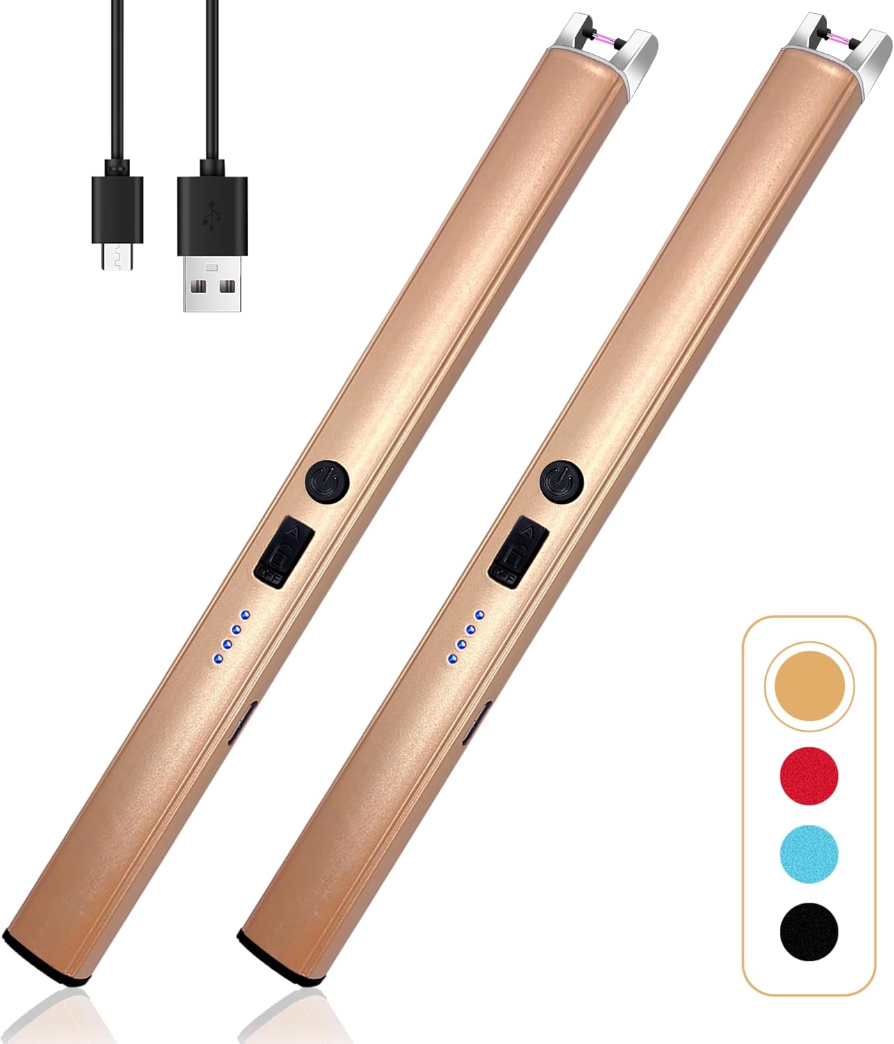 2 Stück Kerzenfeuerzeuge, Windfeste, Flammenlose Elektrische Feuerzeuge Mit Led-leistungsanzeige Und Sicherheitsschalter, Verbesserte Plasma-usb-wiederaufladbare Feuerzeuge Für Geburtstage, Camping, G