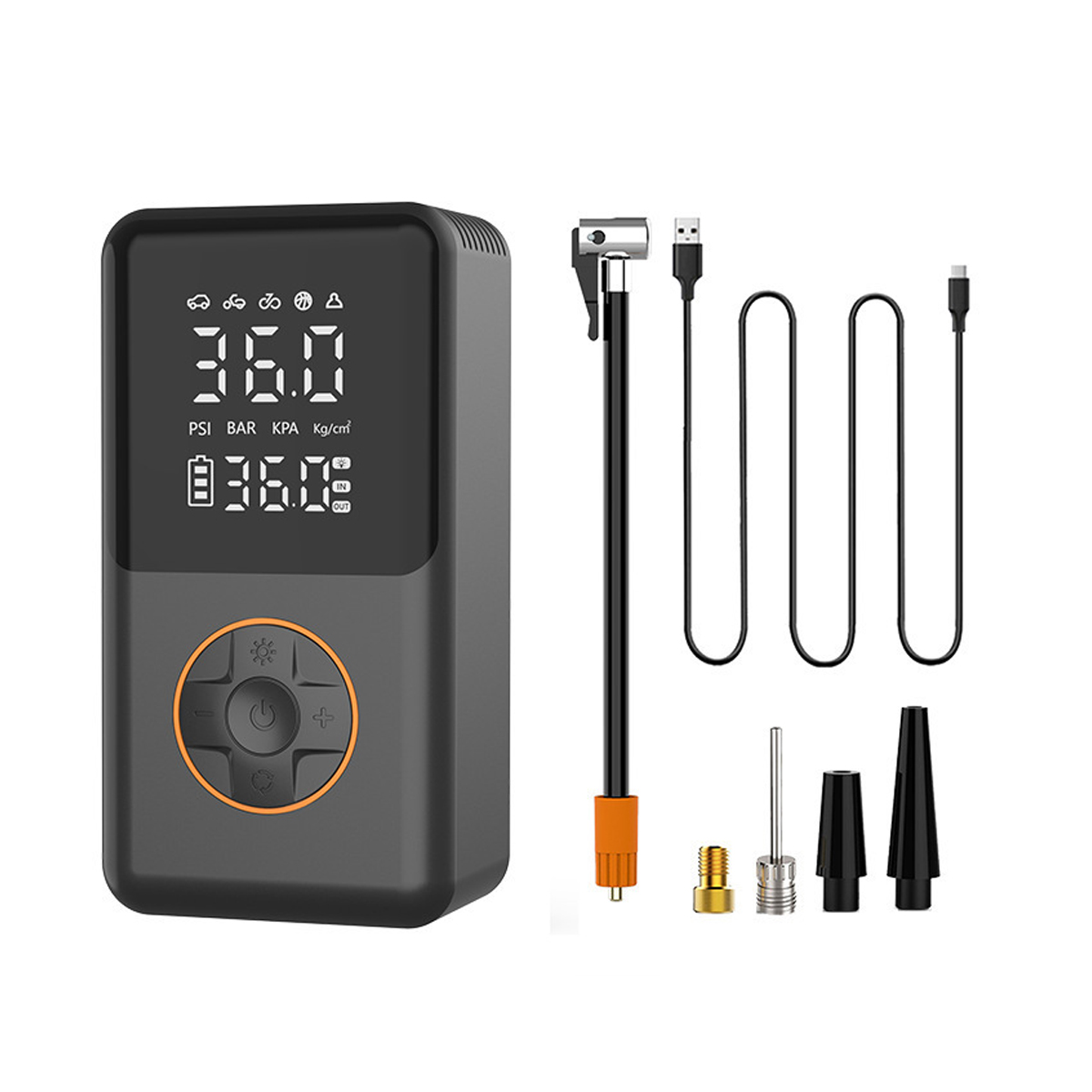 Reifenfüller Mit 150 Psi, 6000 Mah, Großem Bildschirm, Automatischer Abschaltung, Led, Für Auto/motorrad/fahrrad.