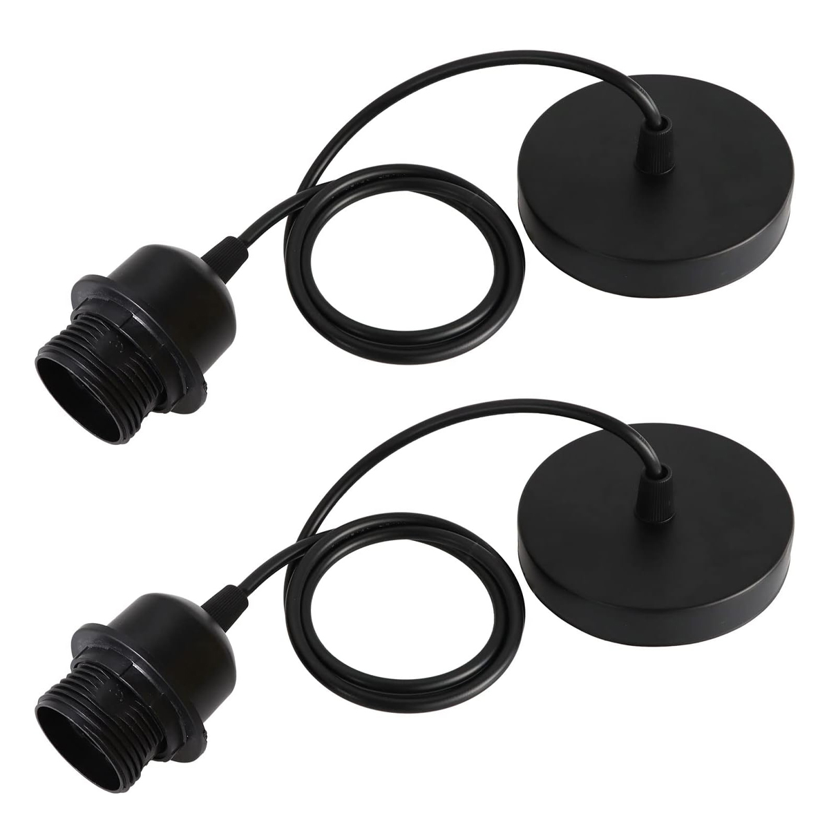 Set Mit 2 E27-pendelleuchten Mit 100 Cm Kabeln – Kompatibel Mit Lampenschirmen – Wohnzimmer/schlafzimmer/schwarz