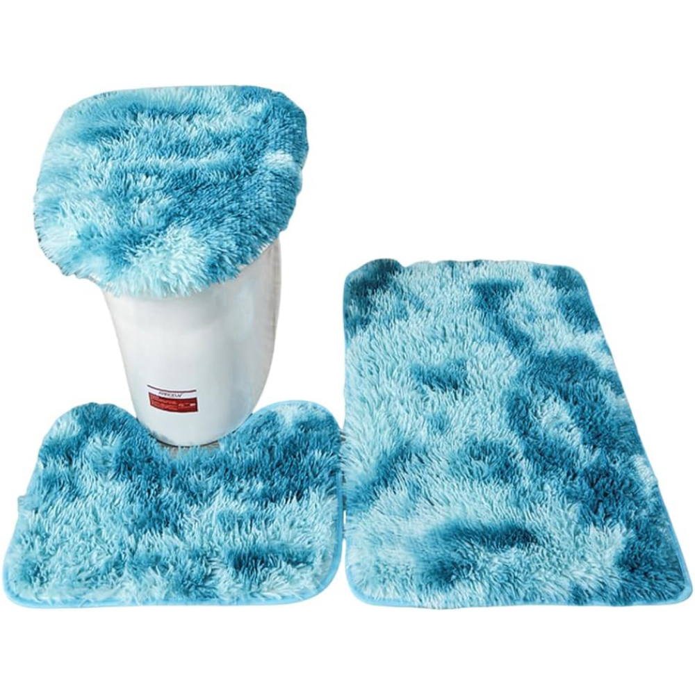 Weiches Badezimmerteppich-set, 3-teilig, Bestehend Aus Badematten, U-förmiger Wc-bodenmatte Und Wc-deckelbezug (blau)