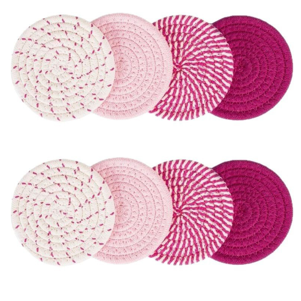 Set Mit 8 Untersetzern Mit Haltern, 4 Saugfähige Designs, Minimalistischer Bohème-stil, Aus Gewebter Baumwolle, Zur Heimdekoration, Zum Schutz Des Tisches, Geeignet Für Verschiedene Tassen.