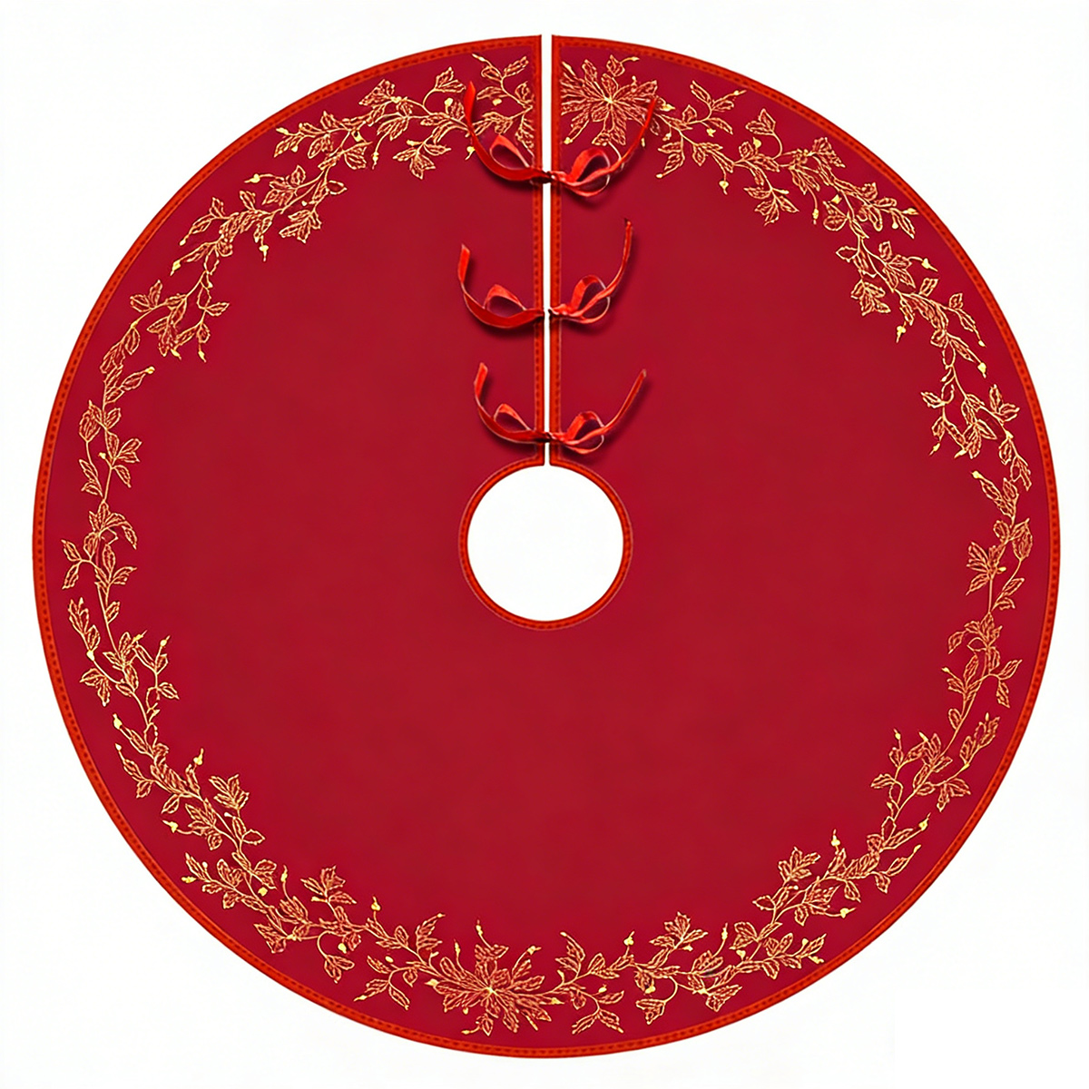 Weihnachtsbaumdecke, 120 Cm, Rot Mit Goldmuster + Aufbewahrungstasche, Festliche Eleganz
