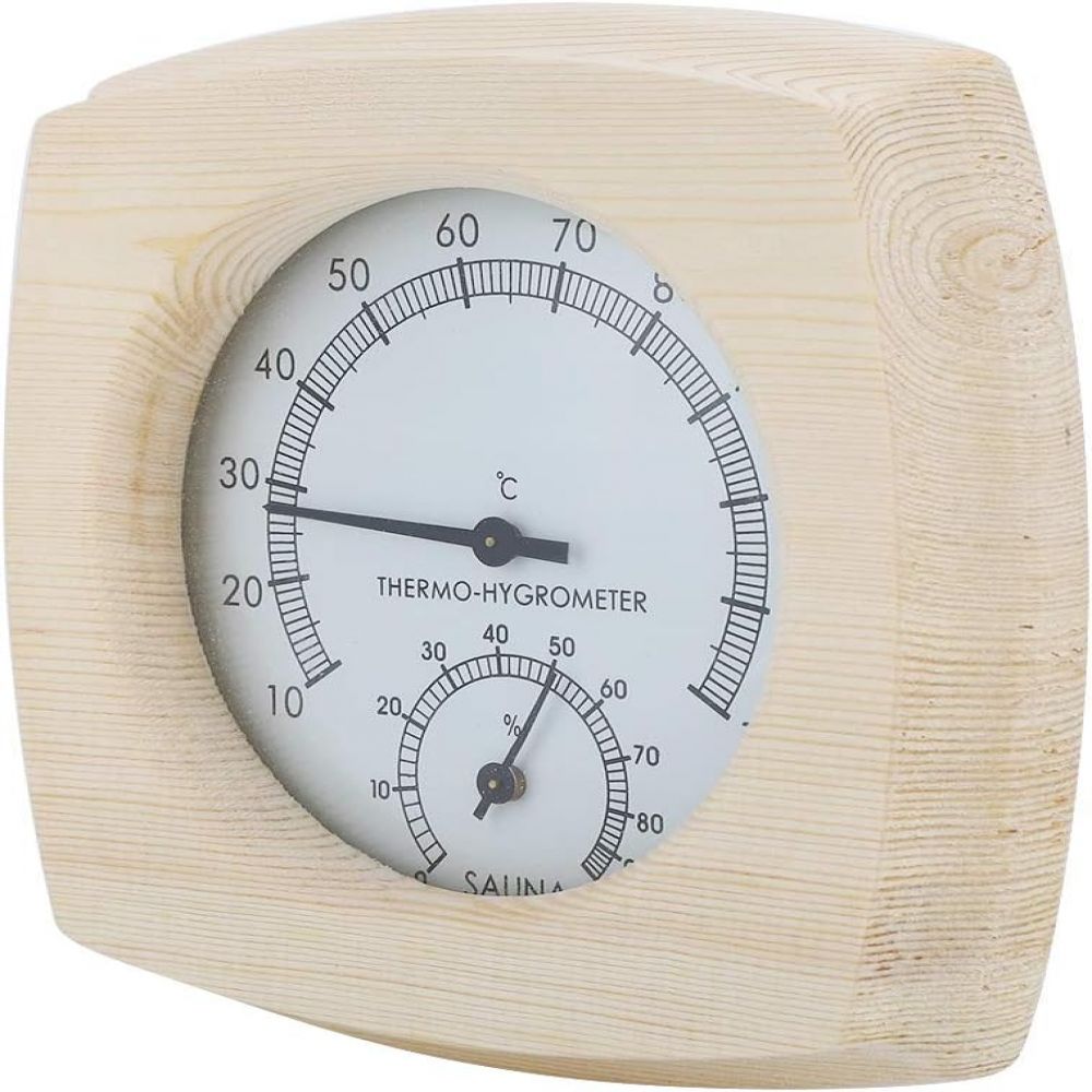 Thermometer Und Hygrometer Aus Holz Sind Perfekte Dekorative Accessoires Für Badezimmer Und Saunen Und Ermöglichen Die Messung Von Temperatur Und Luftfeuchtigkeit.