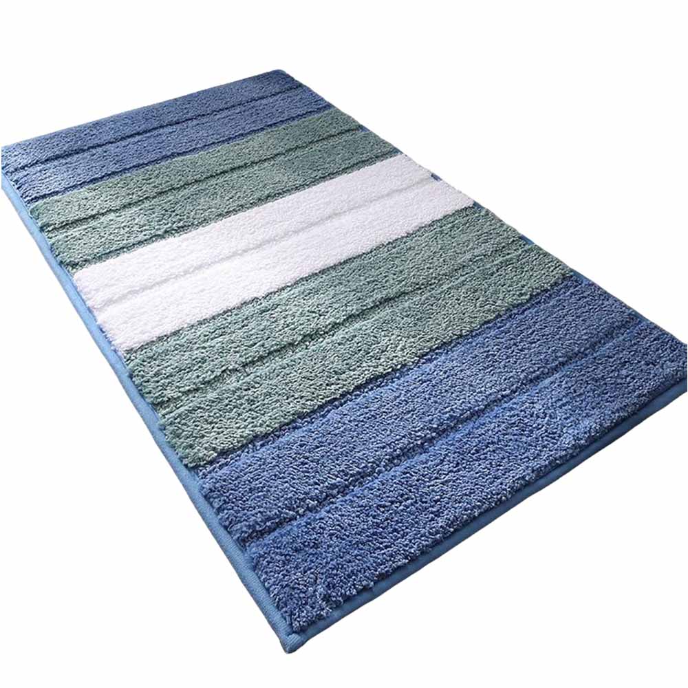 Rutschfeste Badematte, 50 X 80 Cm, Ultraweich Und Komfortabel, Maschinenwaschbar, Hoch Saugfähig, Zweifarbige Streifen - Blau.