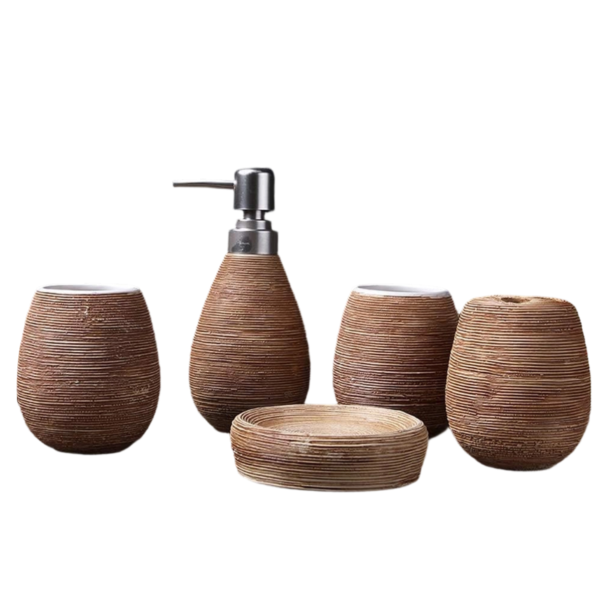 5-teiliges Badezimmer-accessoire-set: Keramik-zahnbürstenhalter, Mehrfarbiger Spender. Badezimmer-accessoires-set