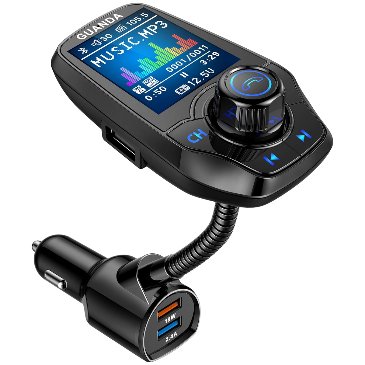 Fm-transmitter Bluetooth-kfz-adapter, Fm-frequenz-automatikmodulation, 3 Usb-anschlüsse, Qc3.0-schnellladefunktion, 1,8-zoll-bildschirm