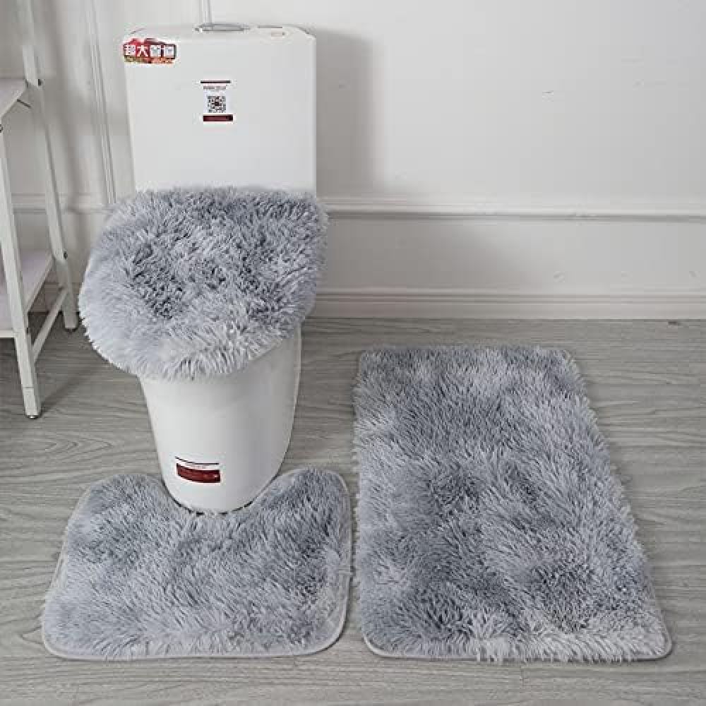 3-teiliges Badematten-set – Rutschfest – Waschbare Badematten – Saugfähig Und Ultraweich – Hält Warm – Mit U-förmiger Wc-matte, Badematten Und Wc-deckelbezug – Hellgrau