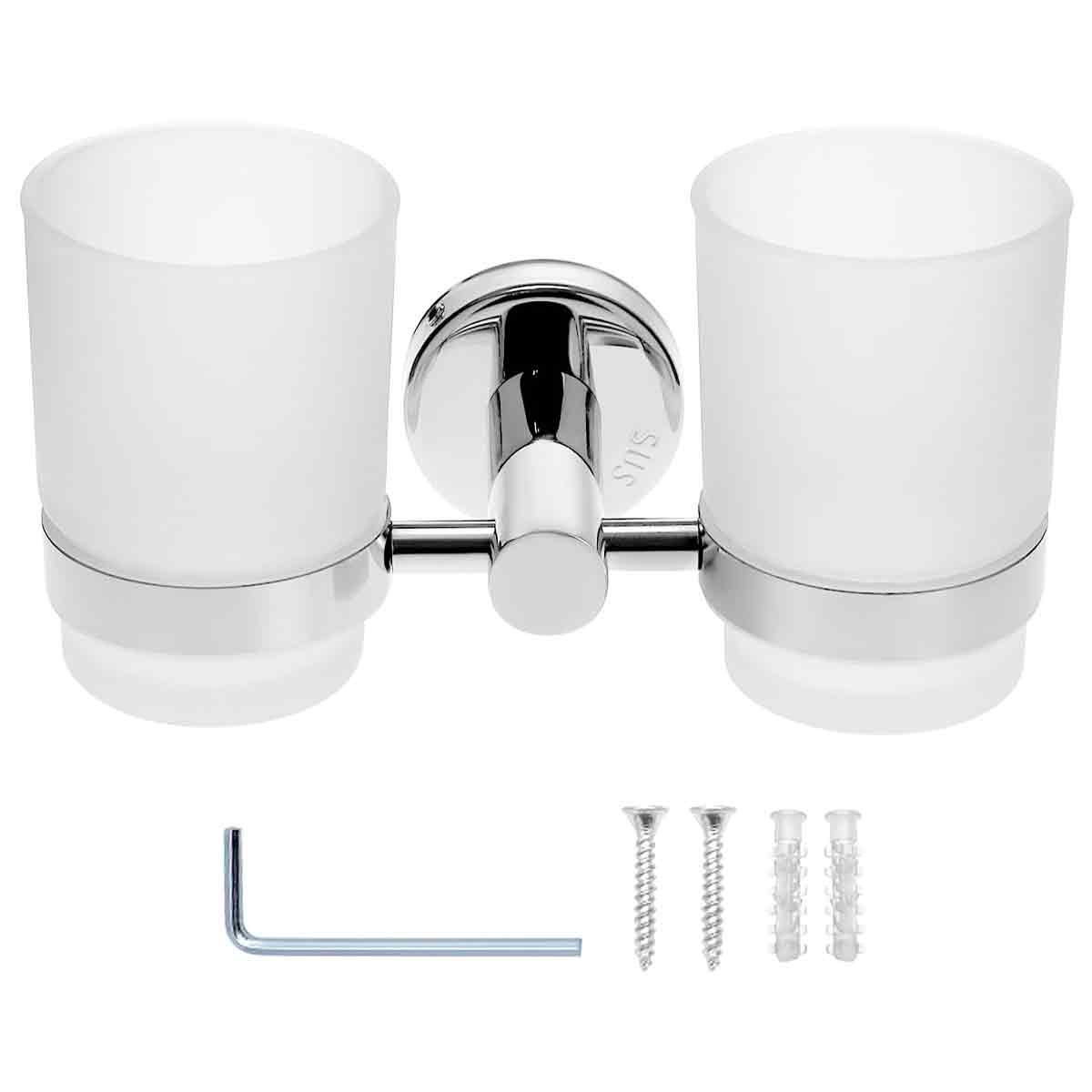 Wandmontierter Zahnbürstenhalter – Wenko – Duo Bosio – Glas – 17,5 X 9,5 X 9 Cm – Matt