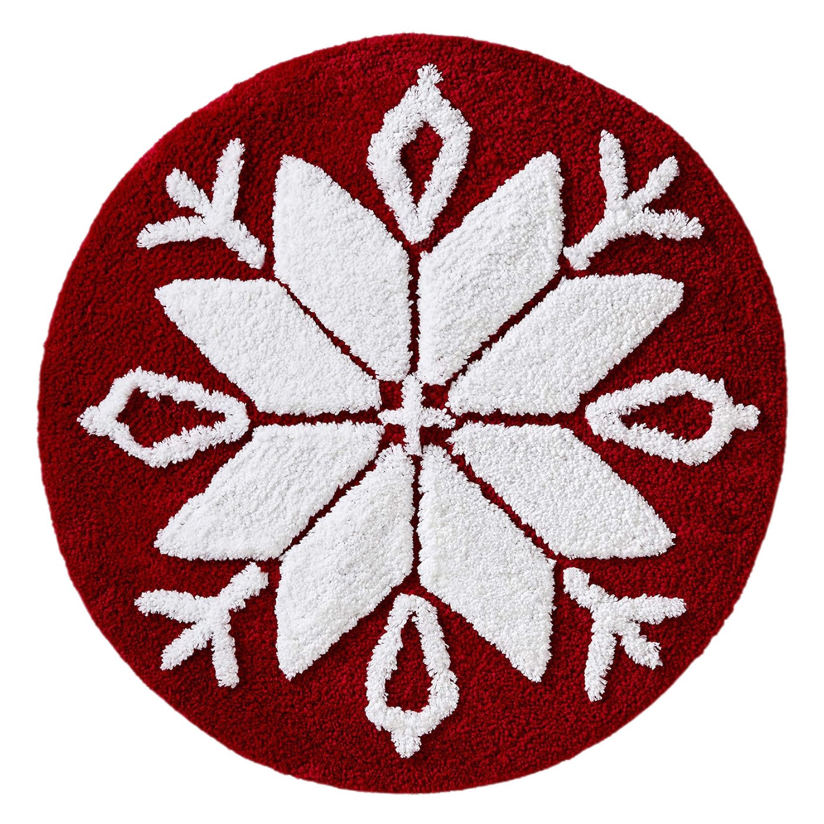 Roter Weihnachtsteppich Mit Schneeflockenmuster, Rutschfeste Runde Fußmatte, Passend Zur Weihnachtsdekoration, Trendiger Schneeflockenteppich Für Den Winter.
