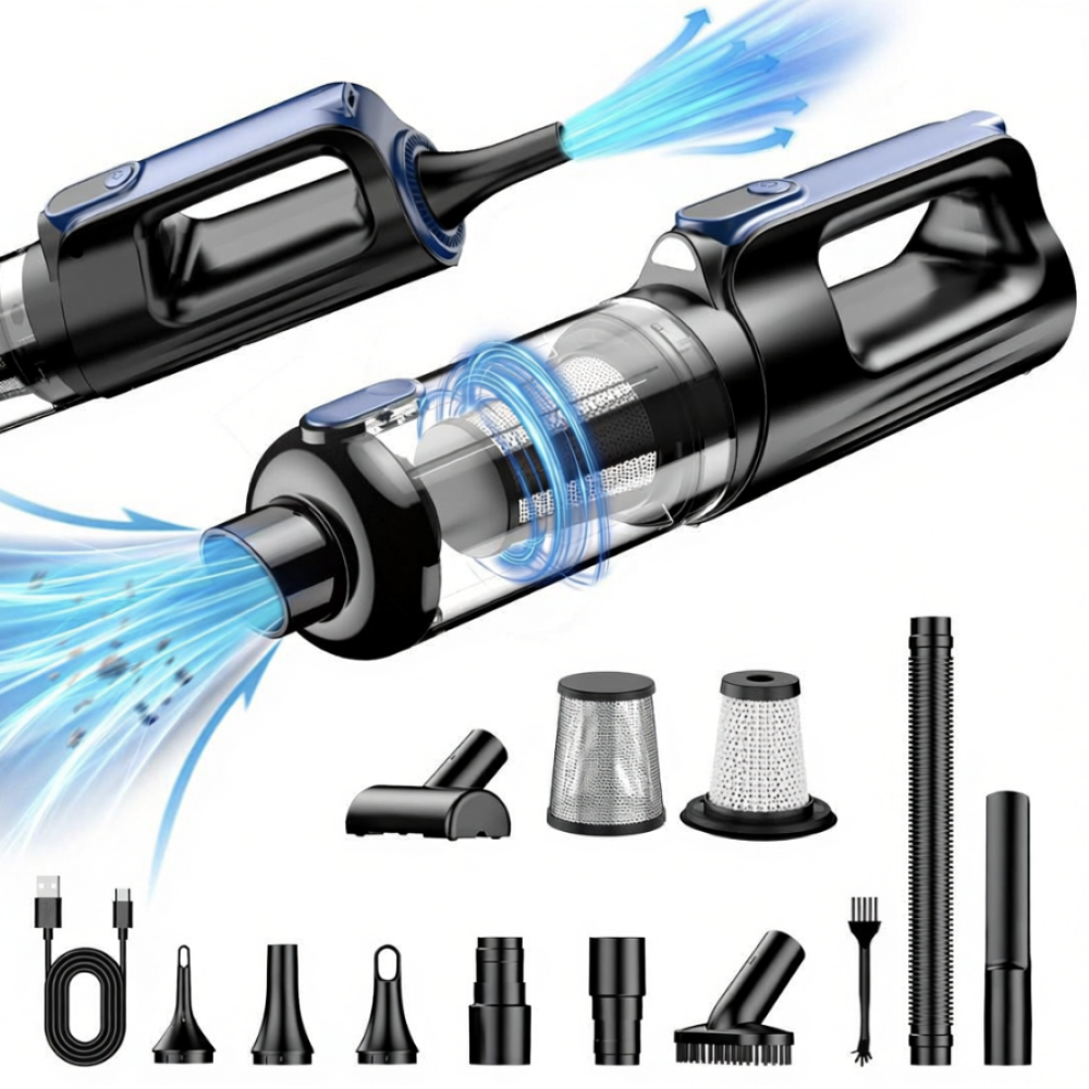 Tragbarer, Kabelloser Autostaubsauger, 18.000 Pa, 2-in-1-staubsauger Und Druckluftreiniger, 130-w-bürstenlosmotor, 7800-mah-akku, Led-licht, Verschiedene Düsen Für Auto, Haushalt, Büro Und Haustiere
