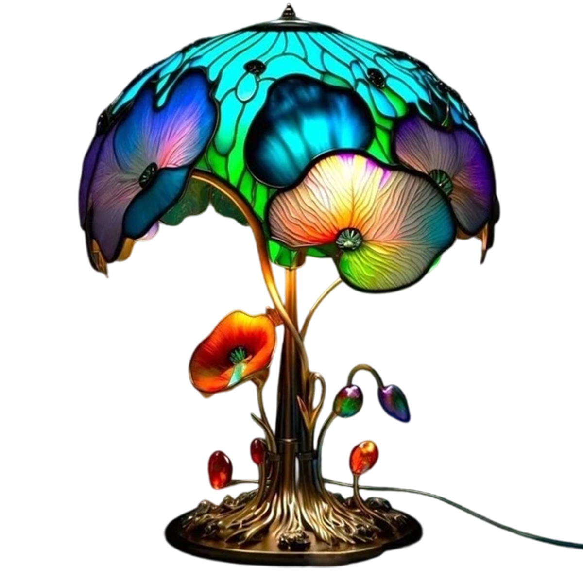 Pilzförmige Nachttischlampe Aus Kunstharz, Tischleuchte Aus Getöntem Glas Der Pflanzenserie, Schreibtischlampe Fürs Schlafzimmer[u4494]