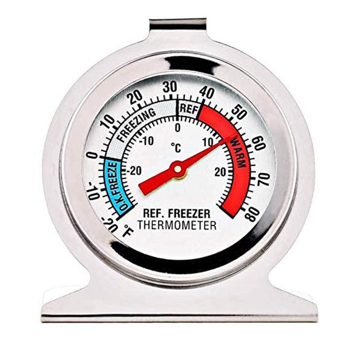 Praktisches Und Langlebiges Kühlschrankthermometer Aus Edelstahl (7,5 X 6 Cm) Mit Großem Zifferblatt Und Transparenten Blauen Und Roten Bereichsanzeigen Für Kühlschränke Und Gefrierschränke