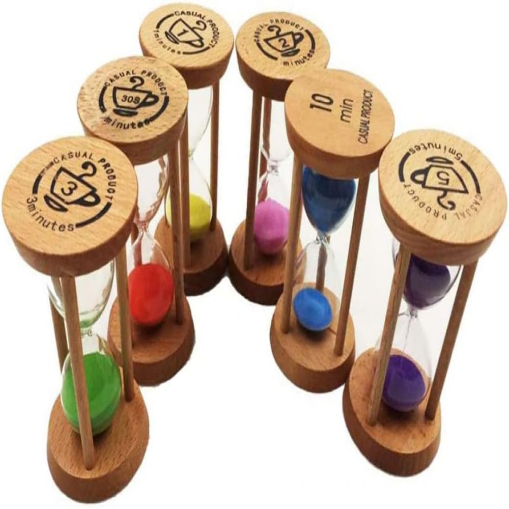 Sanduhr-set Mit Holzsandblatt (30 Sek. / 1 Min. / 2 Min. / 3 Min. / 5 Min. / 10 Min.) – Ideal Für Kinder, Spiele, Klassenzimmer, Küche Und Als Dekoration.