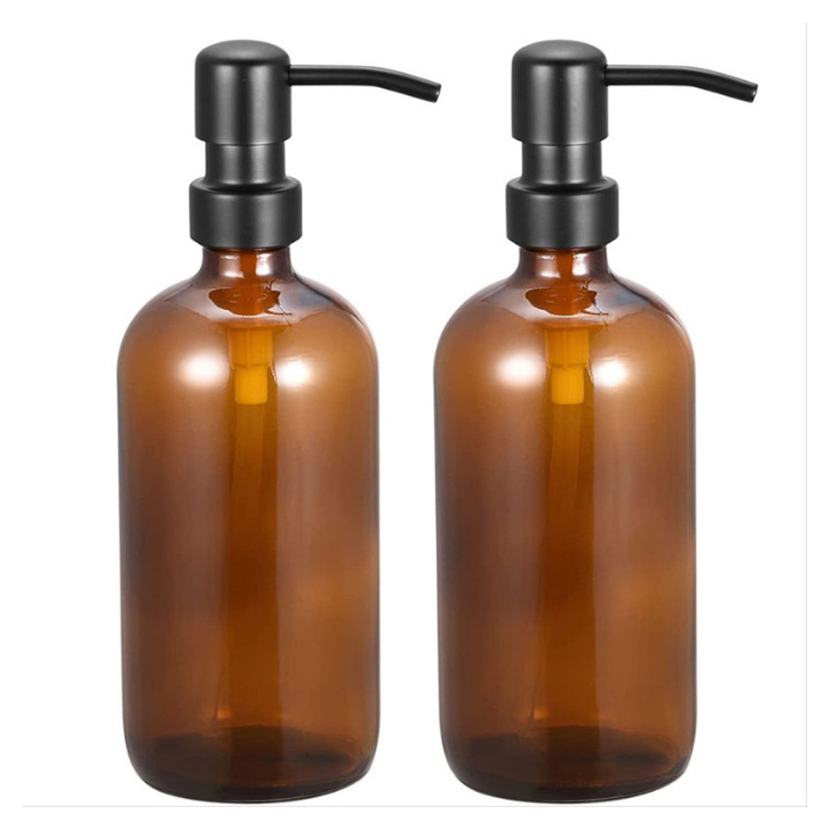 2 Stück Seifenspender Aus Bernsteinfarbenem Glas Mit Leichtgängiger Edelstahlpumpe Und Etiketten, 500 Ml