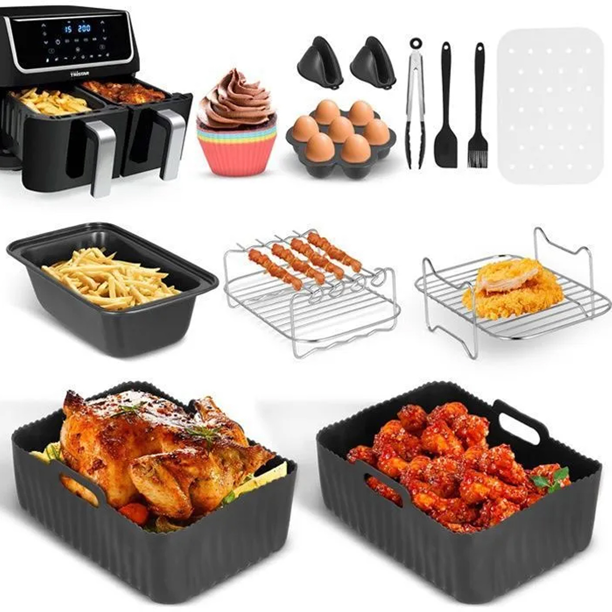 12-teiliges Zubehörset Für Heißluftfritteusen, Zubehörset Für Zwei Ninja-heißluftfritteusen, Mehrzweckhalter