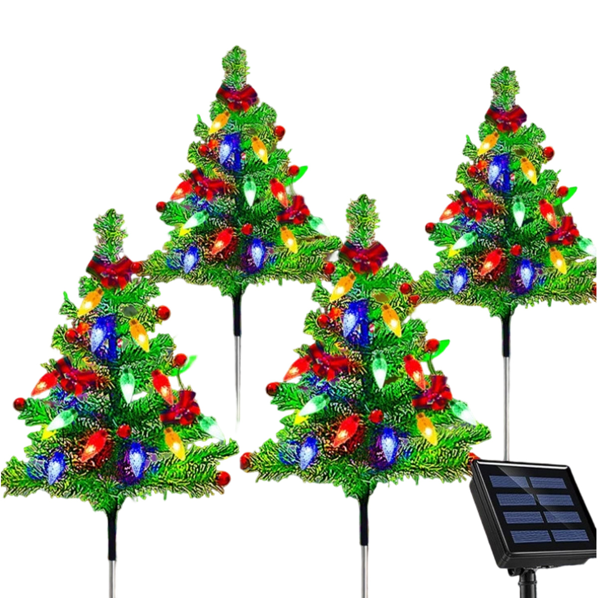 Künstlicher Weihnachtsbaum Mit Solarbetrieb, 4er-set Mit 80 Led-schneeflockenlichtern, Wasserdichte Solar-weihnachtsdekoration Für Den Außenbereich, Solar-weihnachtsbeleuchtung Für Garten, Weg Und Hof