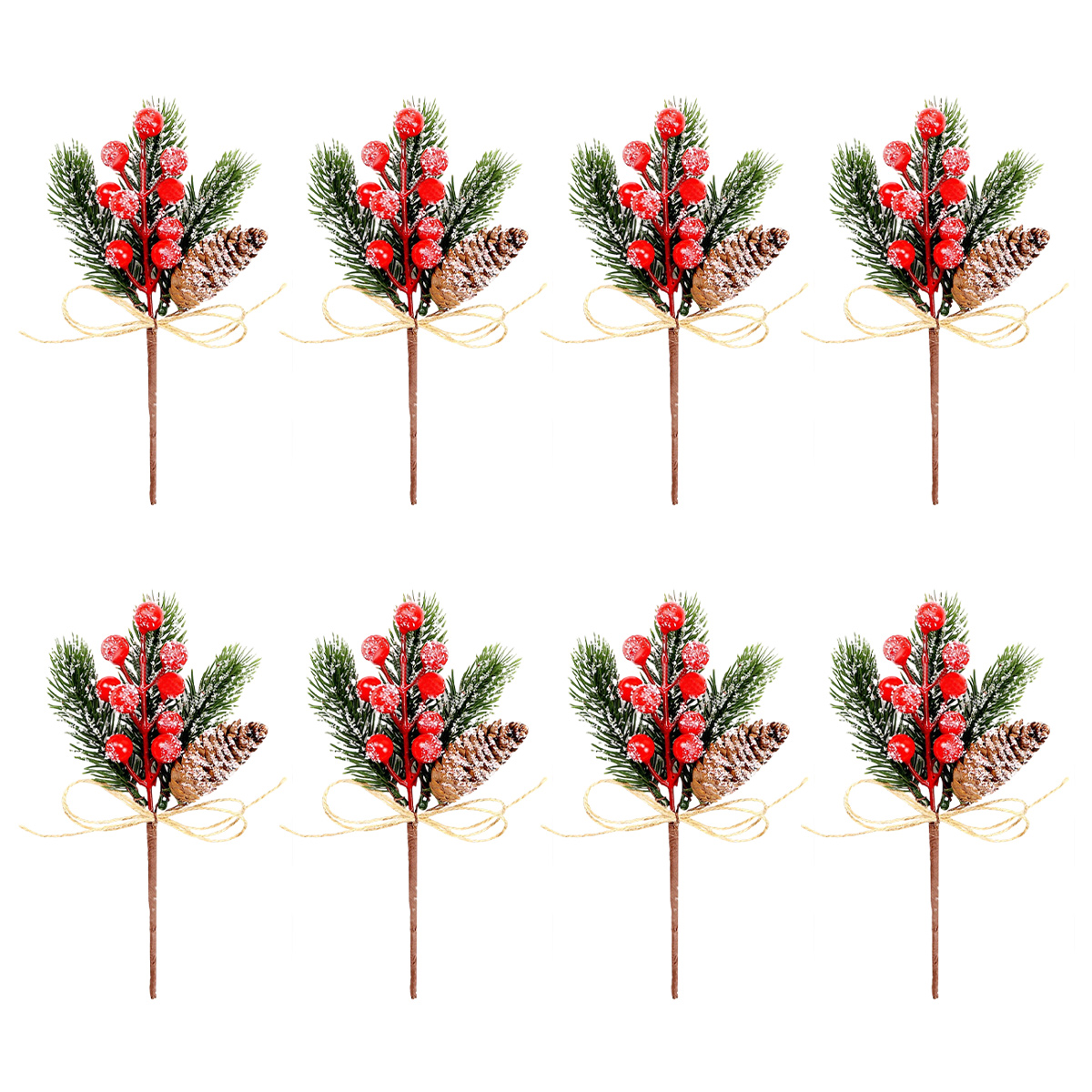 Künstliche Blumen Für Den Außenbereich, Rote Beerenstängel, Zweige, Weihnachtsdekoration Mit Beeren, 8-teiliges Set, Künstliche Zweige Für Bastelkränze, Grau