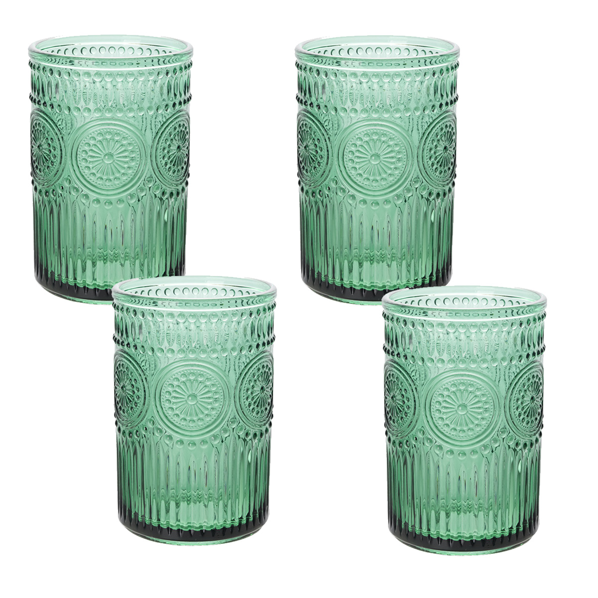 Vintage-trinkgläser-set Im Landhausstil Mit Prägung / Türkis, 473 Ml / Set Mit 4 Trinkgläsern Für Zuhause