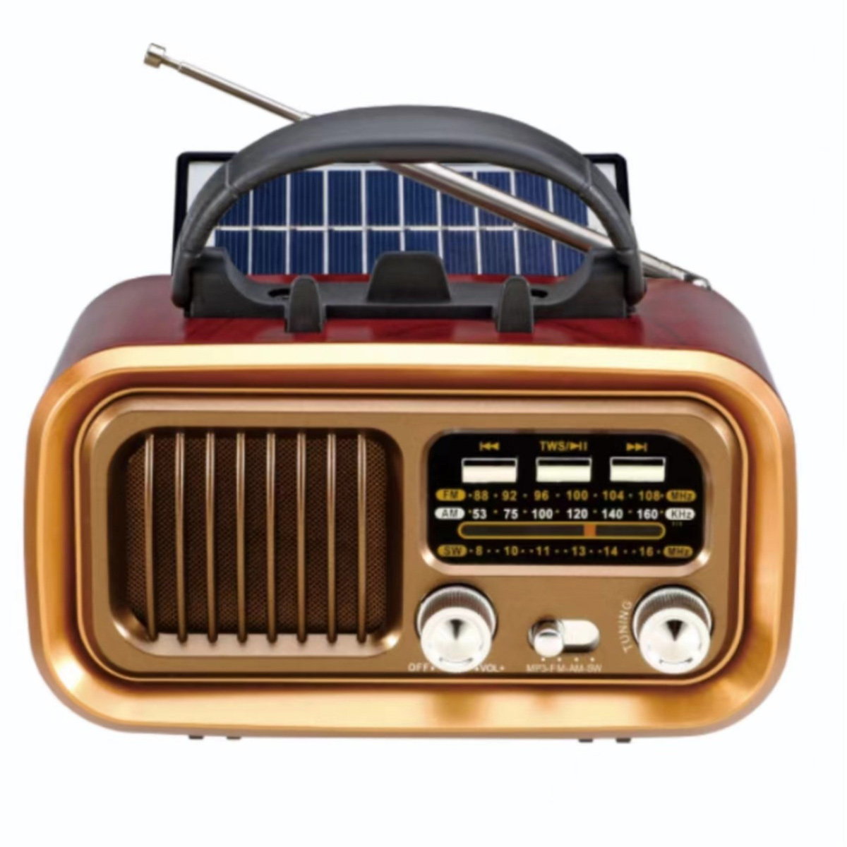 Tragbares, Wiederaufladbares Am/fm/sw-radio, Vintage-bluetooth-radio Mit Solarpanel, Usb/tf-kompatibel